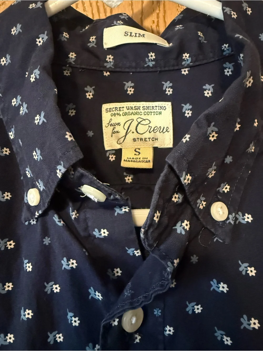 J. Crew Navy Button-Down Shirt with Light Blue Micro Print